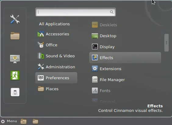 Impostazione delle preferenze del desktop in Cinnamon.