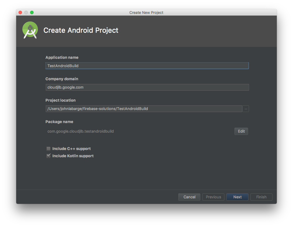 Android Studio wizard, page 1