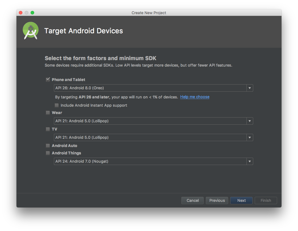 Android Studio wizard, page 2