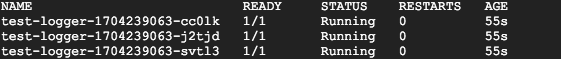 Command output showing three pods running