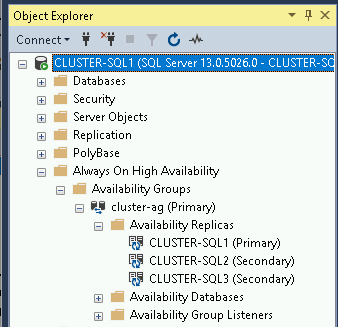 The Object Explorer shows the availability groups.