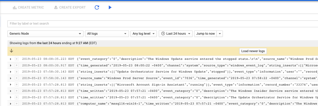 Daftar log di Logging.