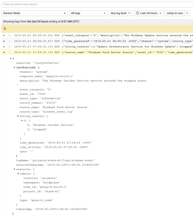 Entri log dalam format logging terstruktur.