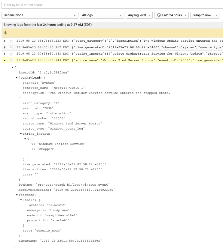 Screenshot: Logeintrag im strukturierten Logging-Format