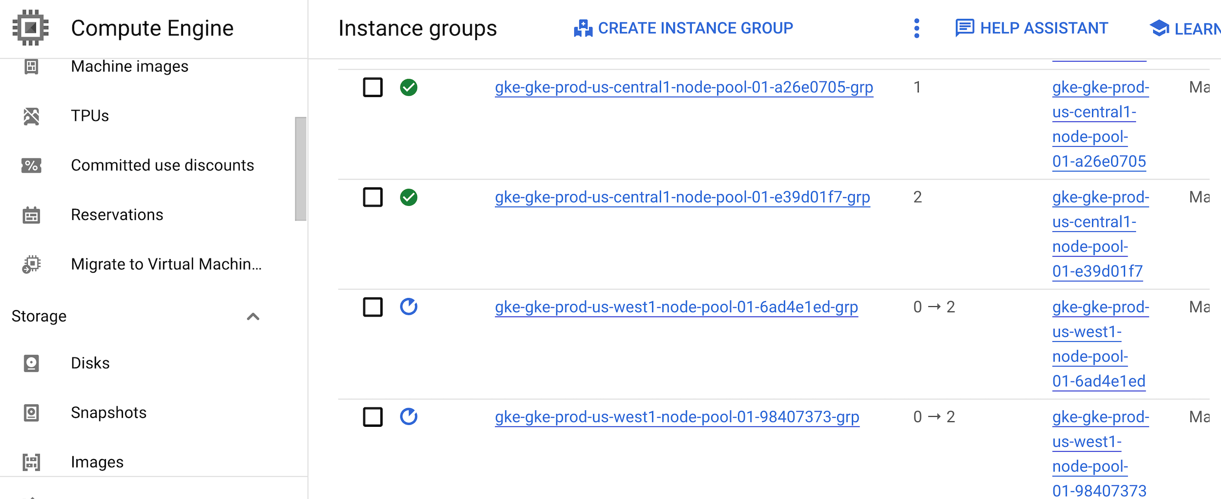 Status of the instance groups.