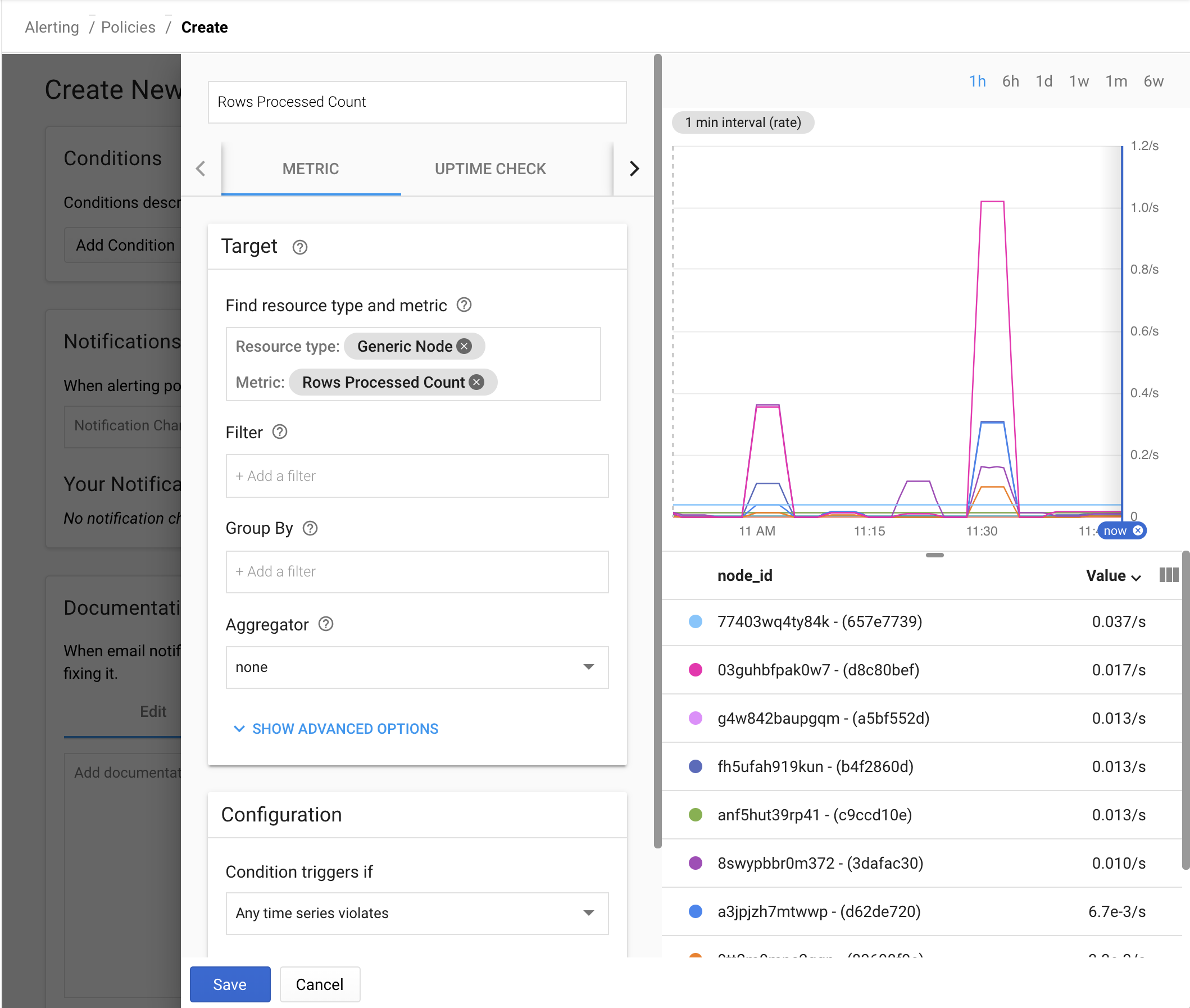 Pantalla de configuración para compilar una alerta basada en activadores