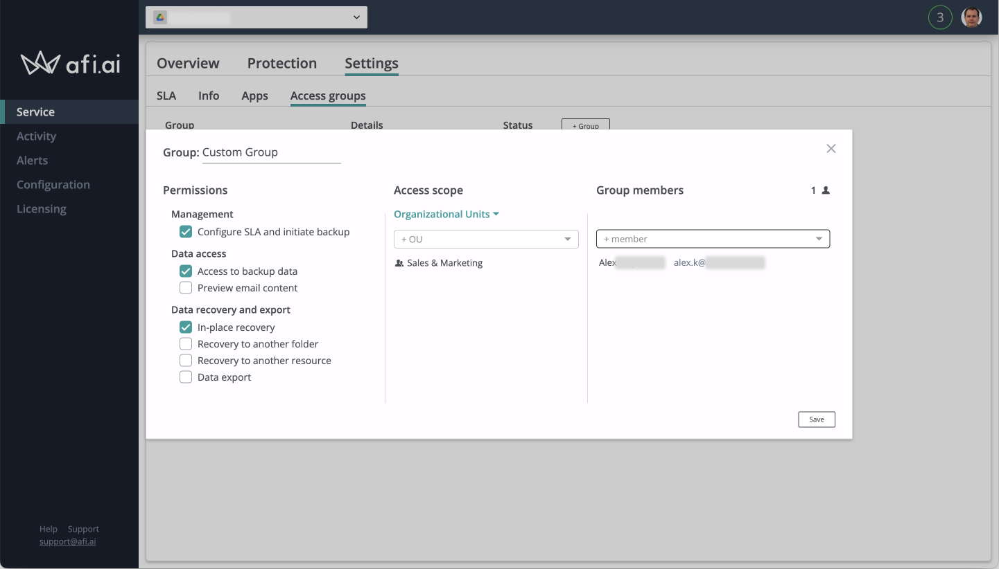 Roles and self-service settings.