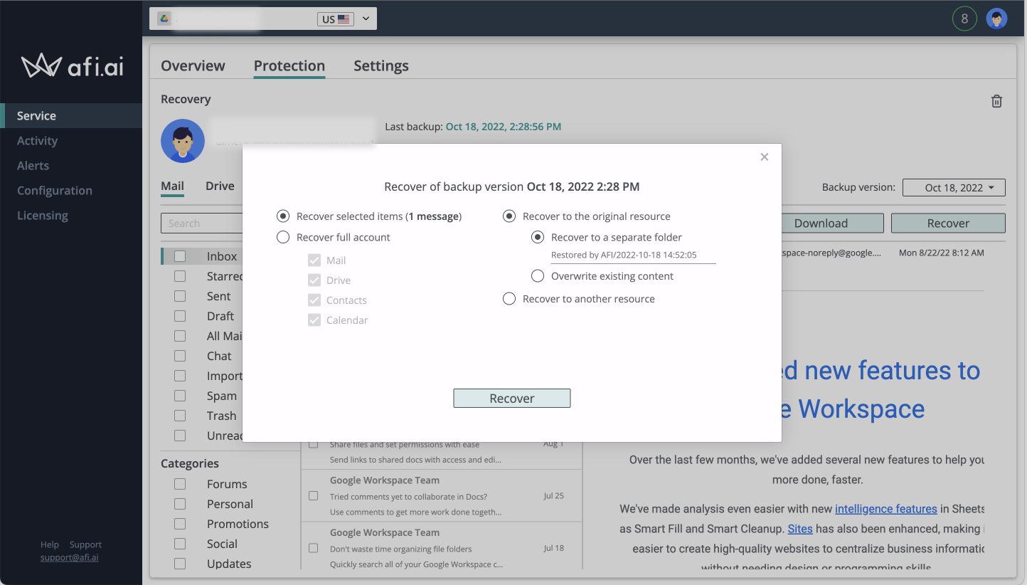 Exporting data offline or restoring it to Google Workspace.