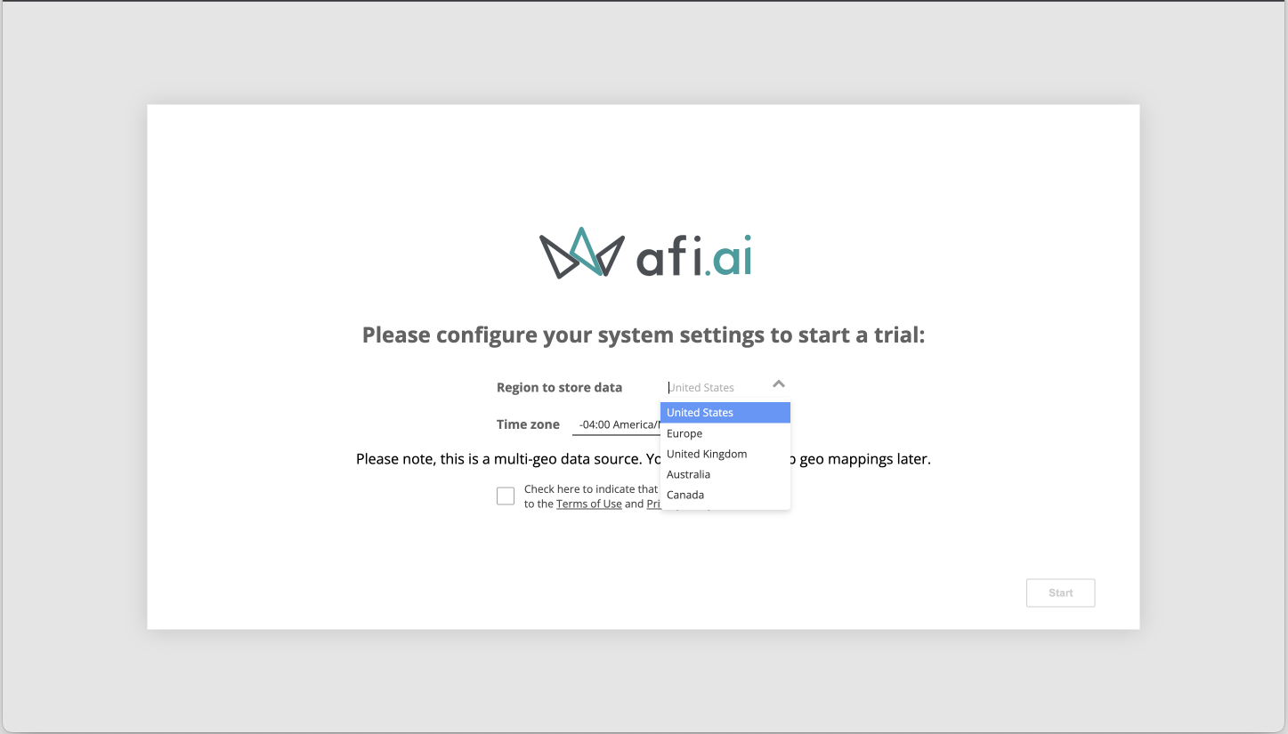 Afi welcome screen.