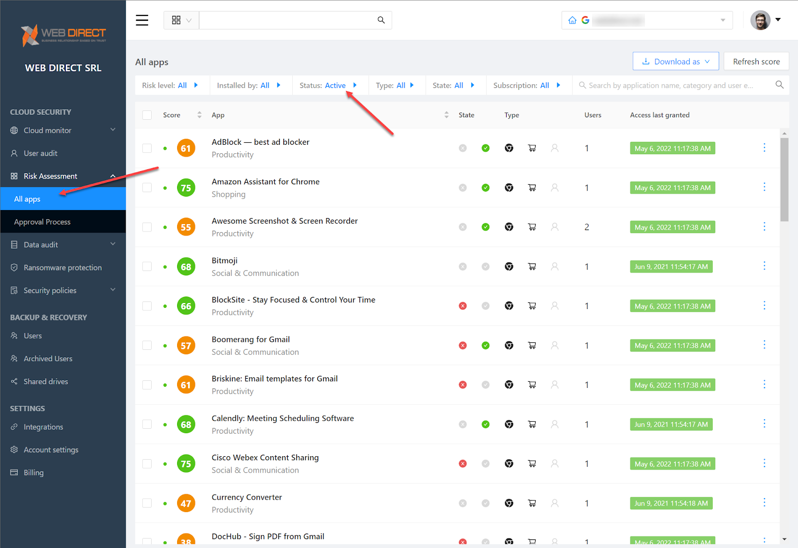 Screenshot of Risk Assessment window.