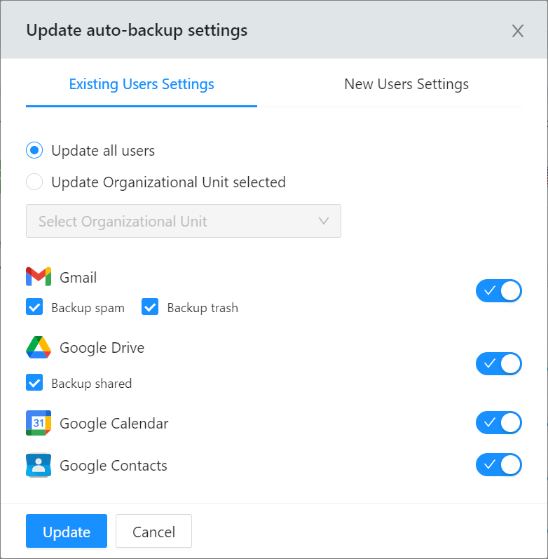 Screenshot of auto backup settings.