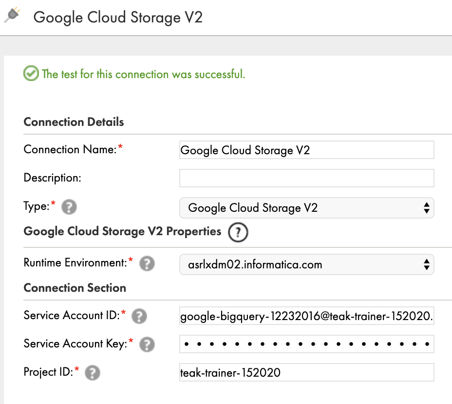 Successful test connection for Cloud Storage.