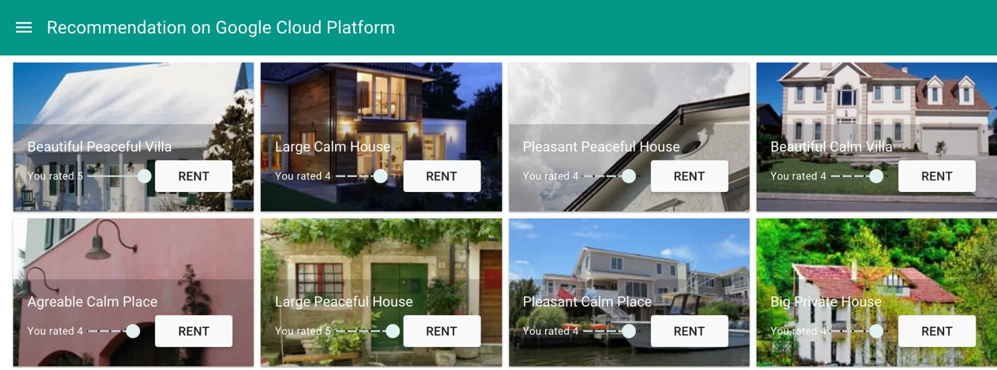 A interface do usuário ativa propriedades de aluguel para temporada