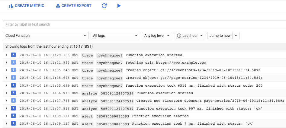 La console di logging non mostra errori