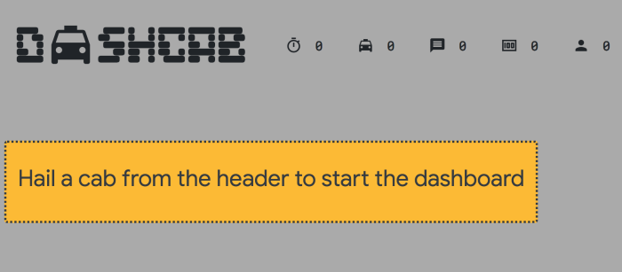 Dashboard, das mit dem Code aus dieser Anleitung erstellt wurde, mit der Anzeige einer Willkommensnachricht, bevor Daten angezeigt werden.