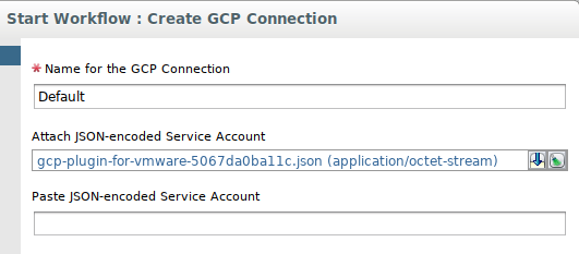 “Create Google Cloud Connection”页面，其中显示要上传的 .json 文件