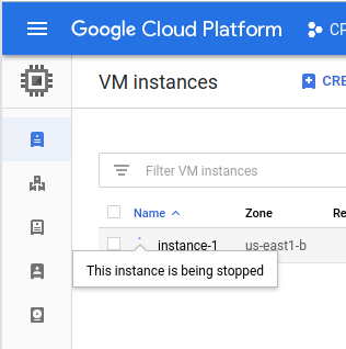 Google Cloud Console mit dem Ergebnis (stop image) des Workflows in vRealize Orchestrator