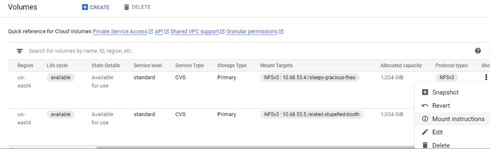 Create NFS volume