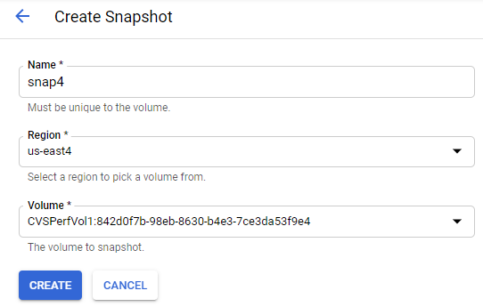 Create snapshots user interface