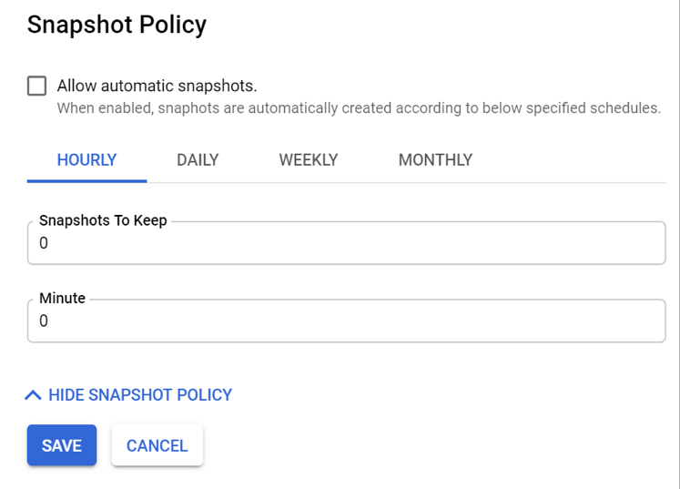 Snapshot policy user interface
