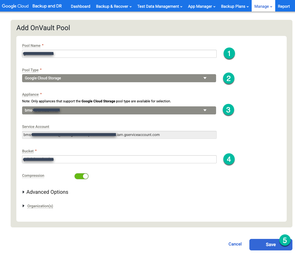 Página da consola de gestão de cópias de segurança e da RD que mostra a caixa de diálogo Adicionar conjunto do OnVault.