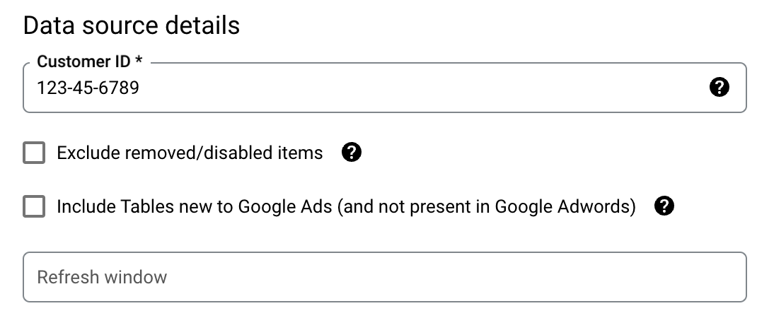 Detalles de la fuente de Google Ads