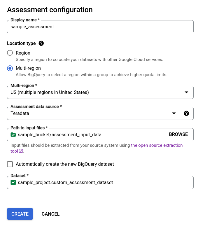 Dialog konfigurasi penilaian dengan pembuatan set data manual.