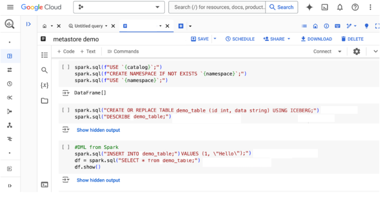 Create table in BQMS