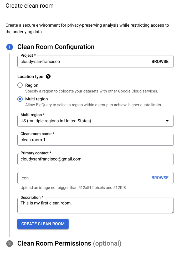 Create data clean room pane.