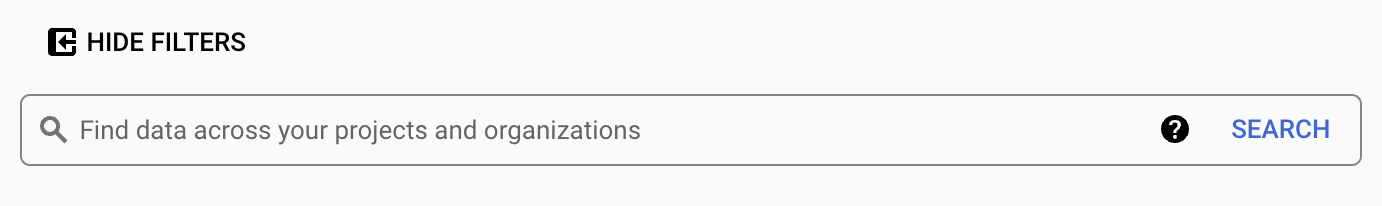 La búsqueda de Data Catalog te permite encontrar datos en tus proyectos y organizaciones.