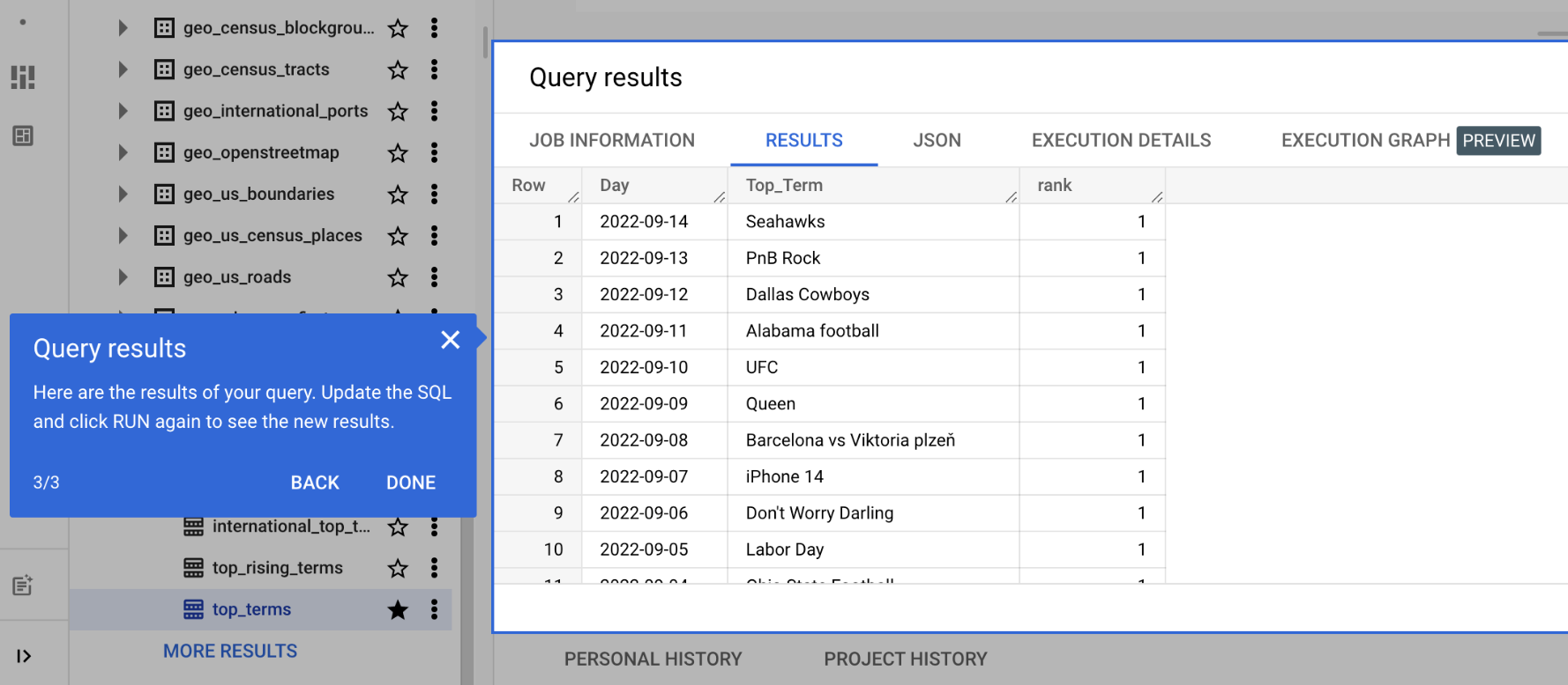 Demo query results.