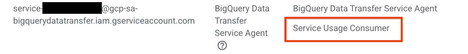 サービス アカウントに serviceusage.serviceUsageConsumer ロールがあるかどうかを確認します。