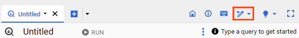 Botón de Duet AI en el editor de consultas de BigQuery.