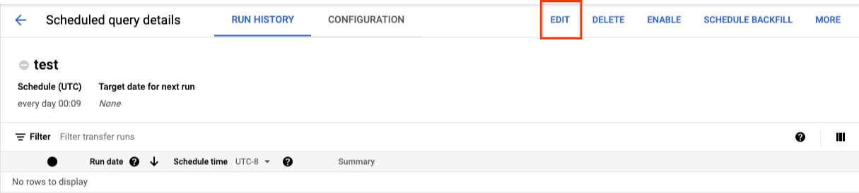 Edit scheduled query details.
