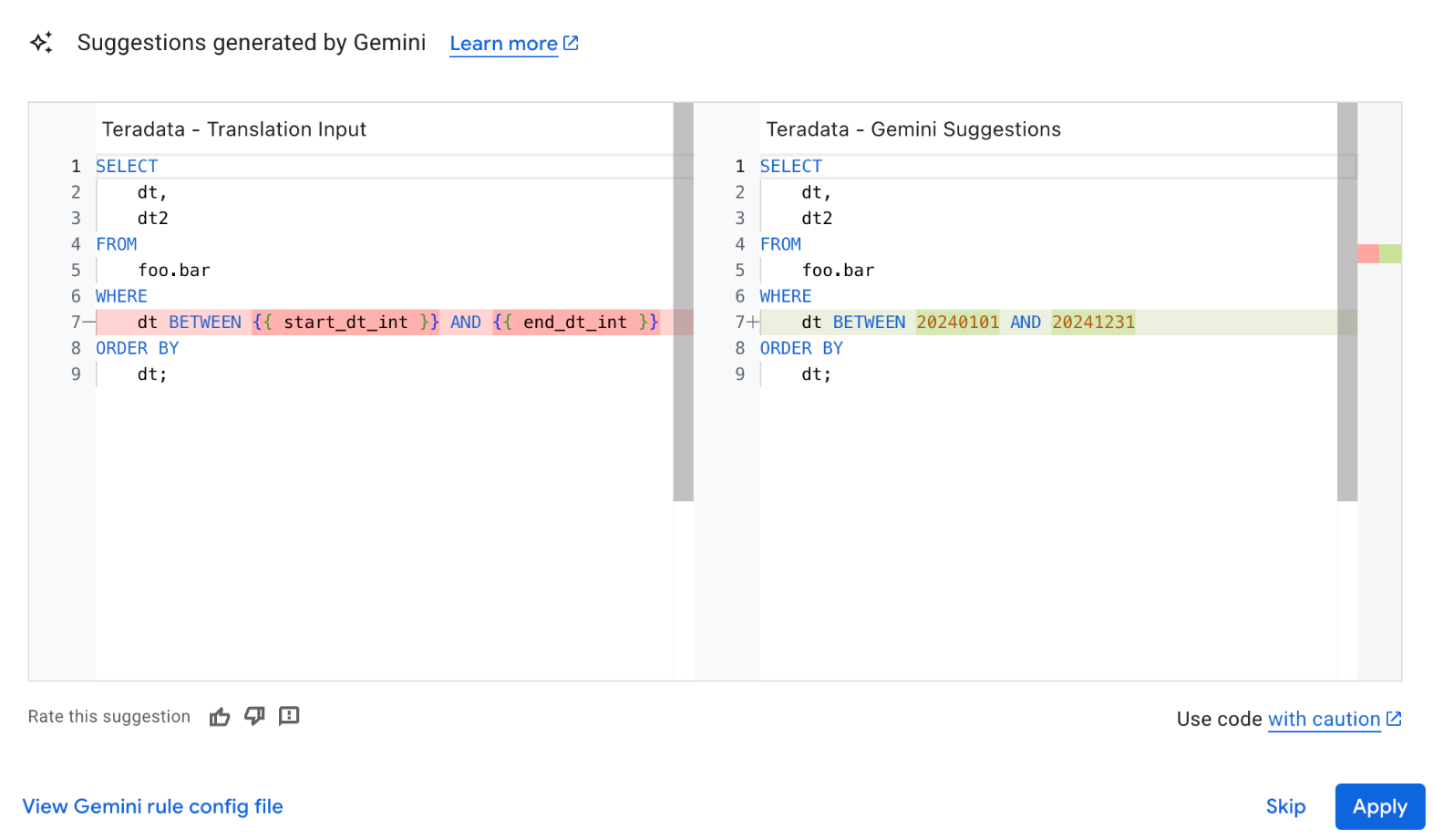 Applica le modifiche dal file YAML di configurazione basato su Gemini