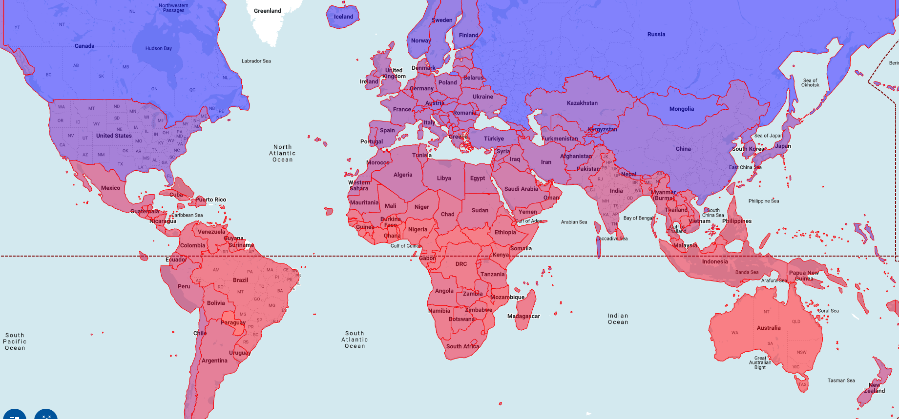 包含按平均温度着色的国家/地区的地图。