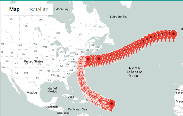 Résultats mappés dans BigQuery Geo Viz