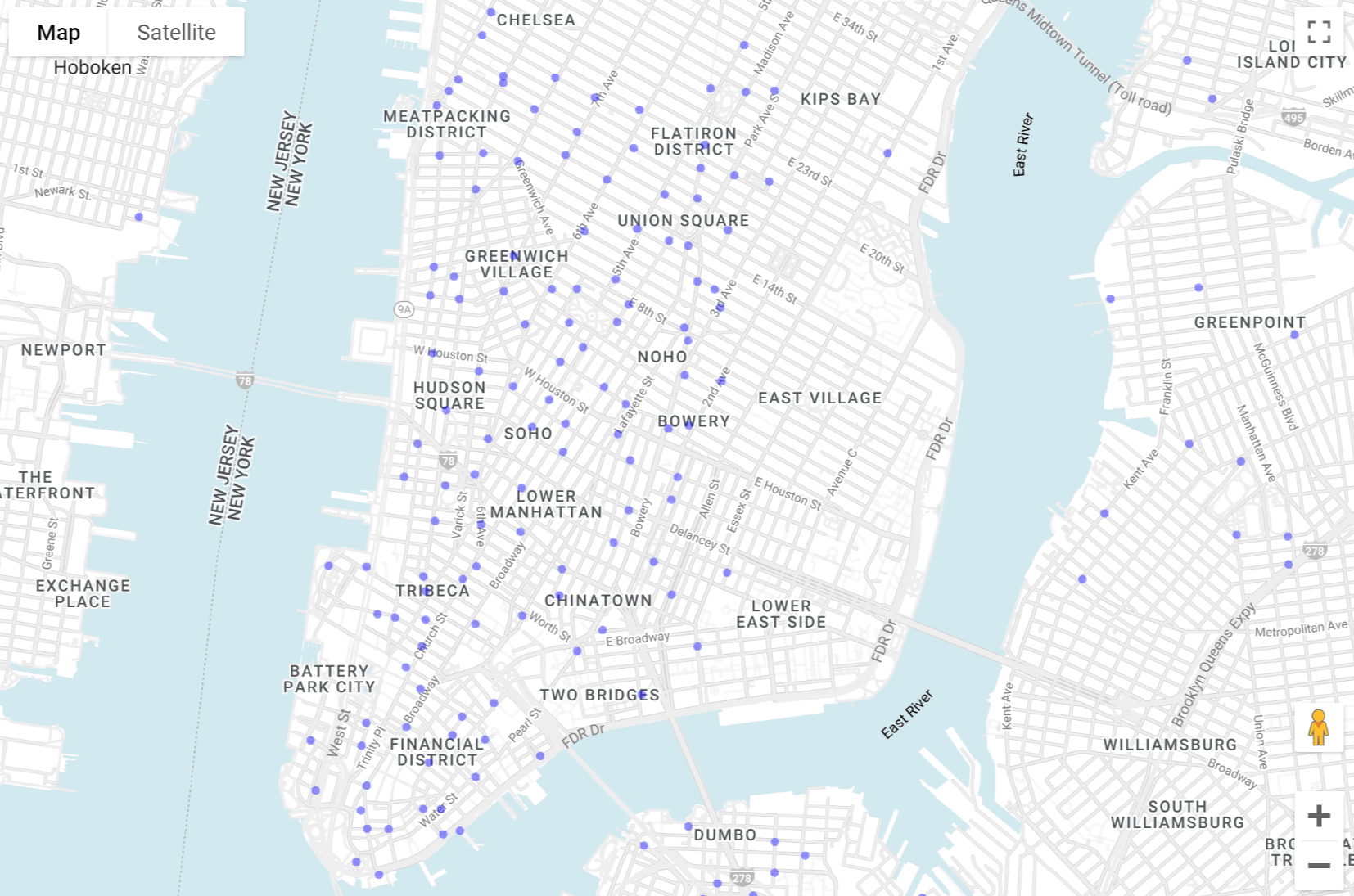 Mappa con punti semitrasparenti.