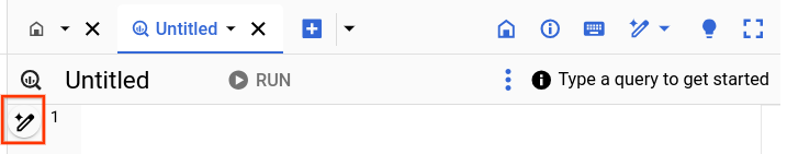 Botón Help me code en el editor de consultas de BigQuery.