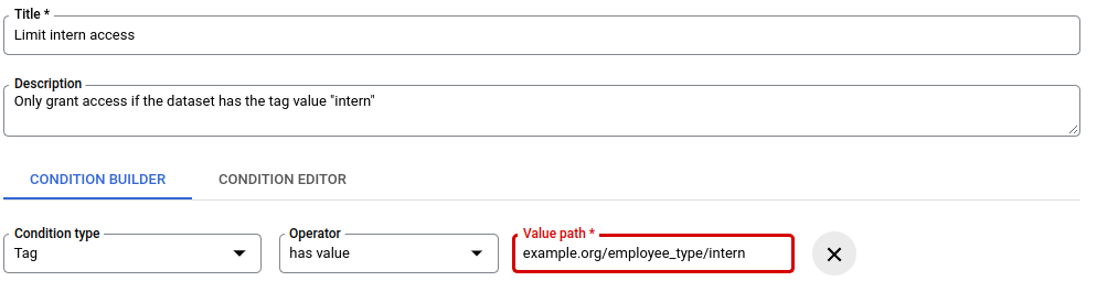 Example of an IAM condition using tags.