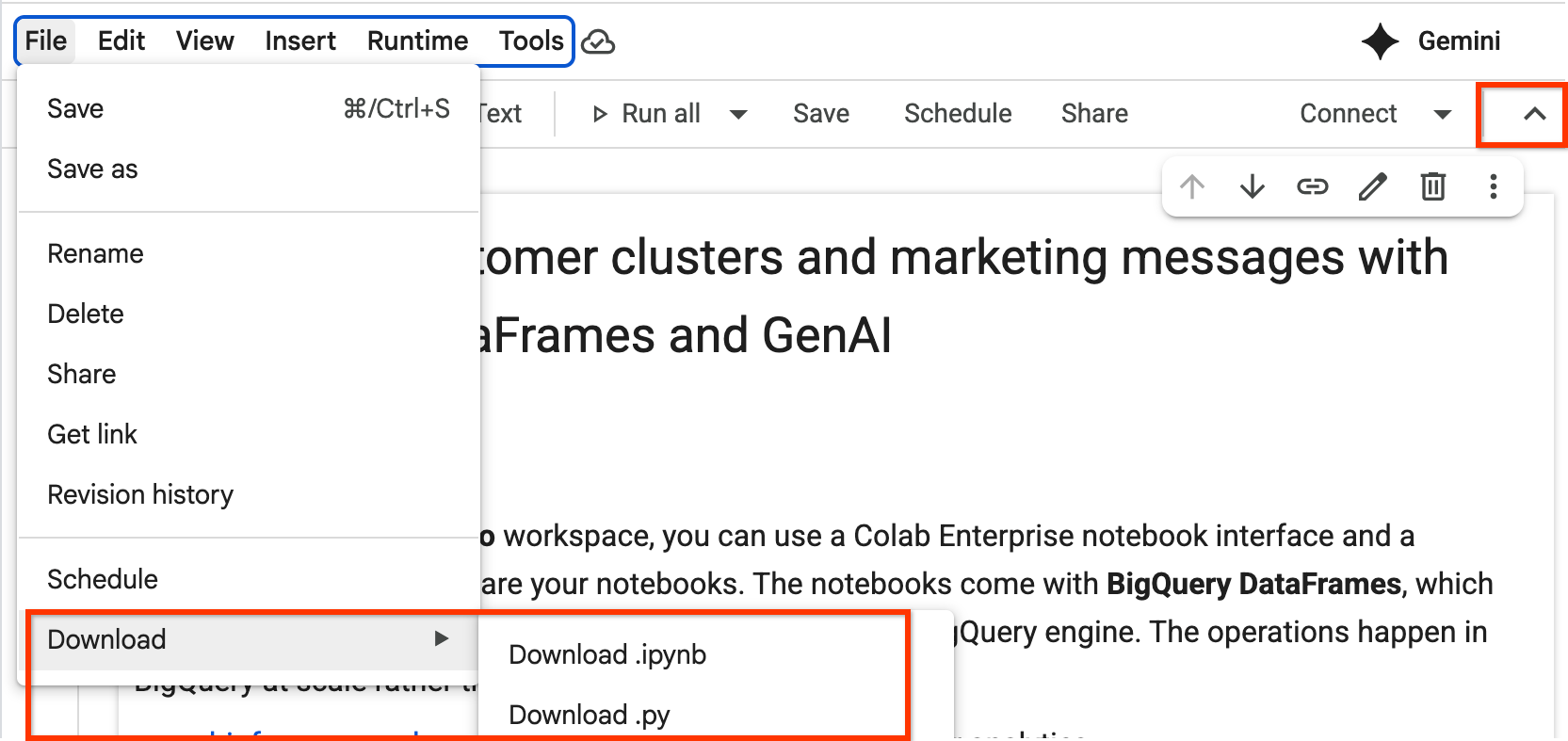 ノートブックのメニューバー