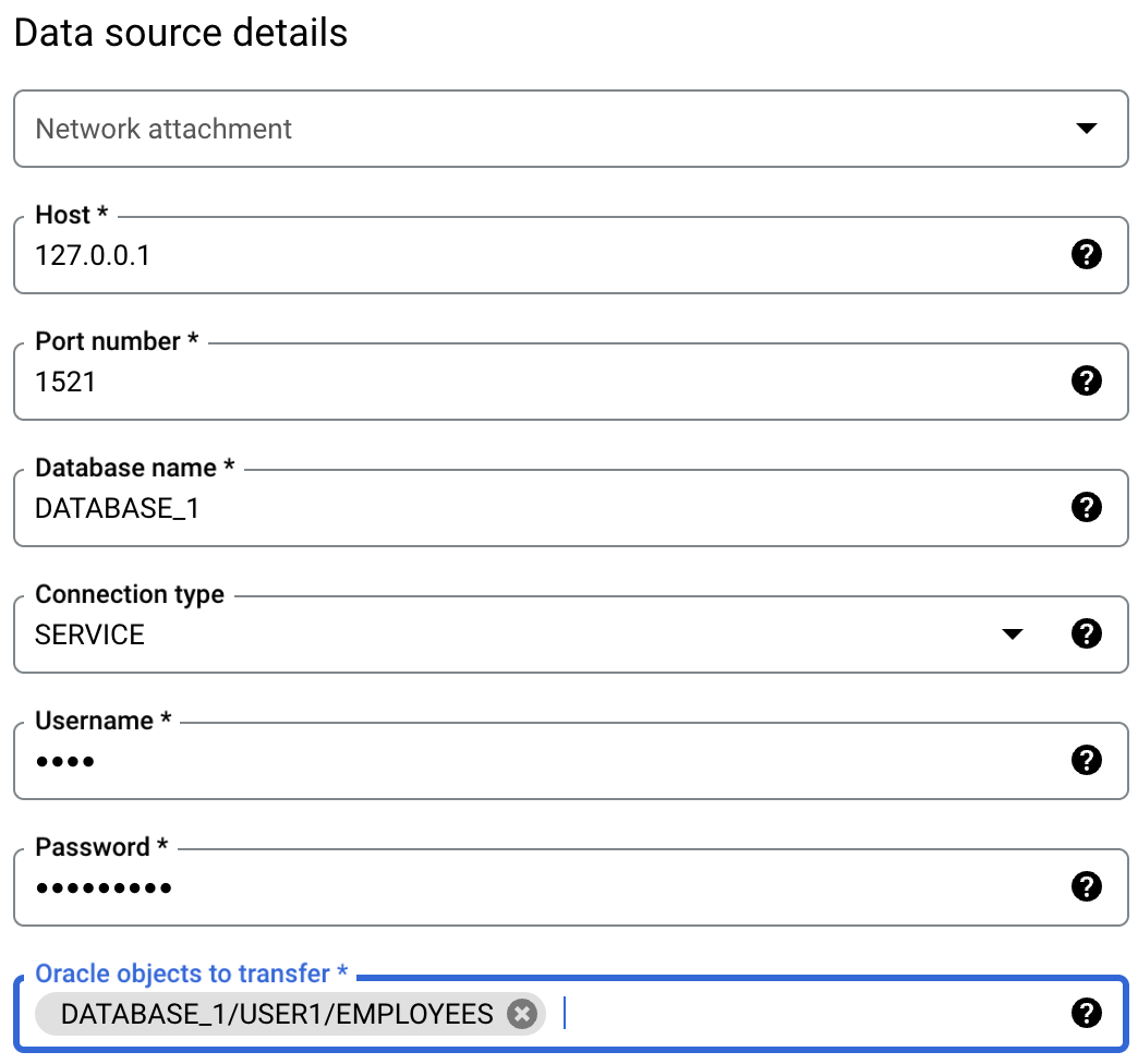 設定 Oracle 轉移設定