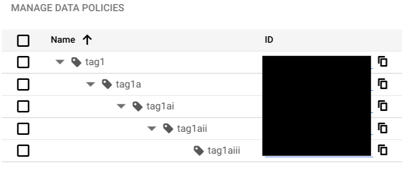 Policy tag depth.