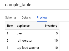 Table preview