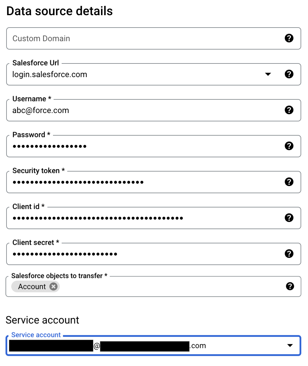 Establece una configuración de transferencia de Salesforce