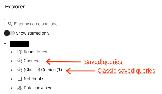 “探索器”窗格中的“(传统版)查询”文件夹。