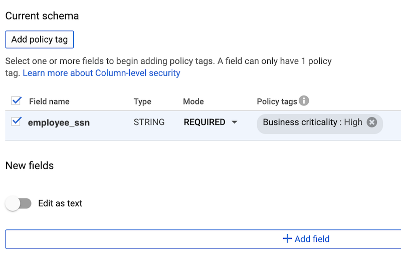 Policy tag UI