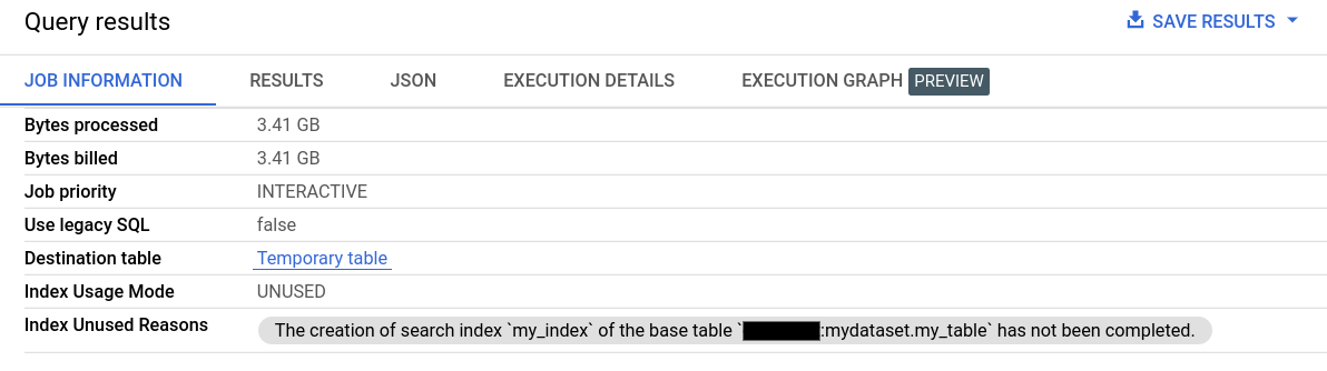 Jobinformationen, die angeben, warum ein Suchindex nicht verwendet wurde.