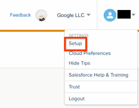 Haz clic en Configuración (Setup) en los parámetros de configuración de Marketing Cloud de Salesforce