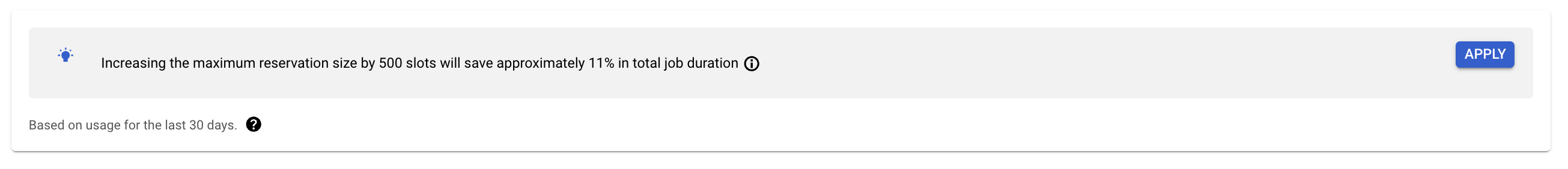 Reservierungsempfehlung des Slot-Recommenders in derGoogle Cloud Console
